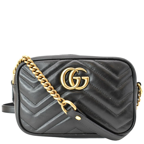 GUCCI GG Marmont Matelasse Mini Leather Crossbody Bag Black 448065