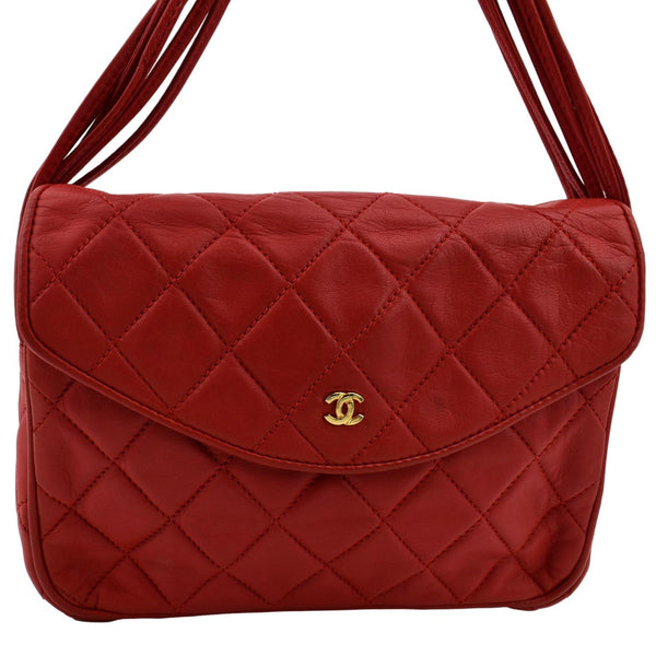 Chanel Vintage Flap Lambskin Leather Shoulder Bag Red - Full View