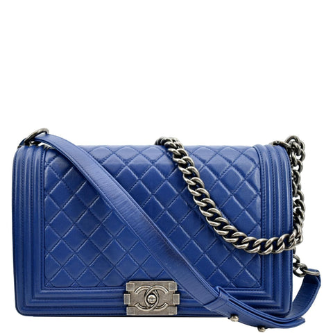 CHANEL Boy Flap Calf Leather Crossbody Bag Blue