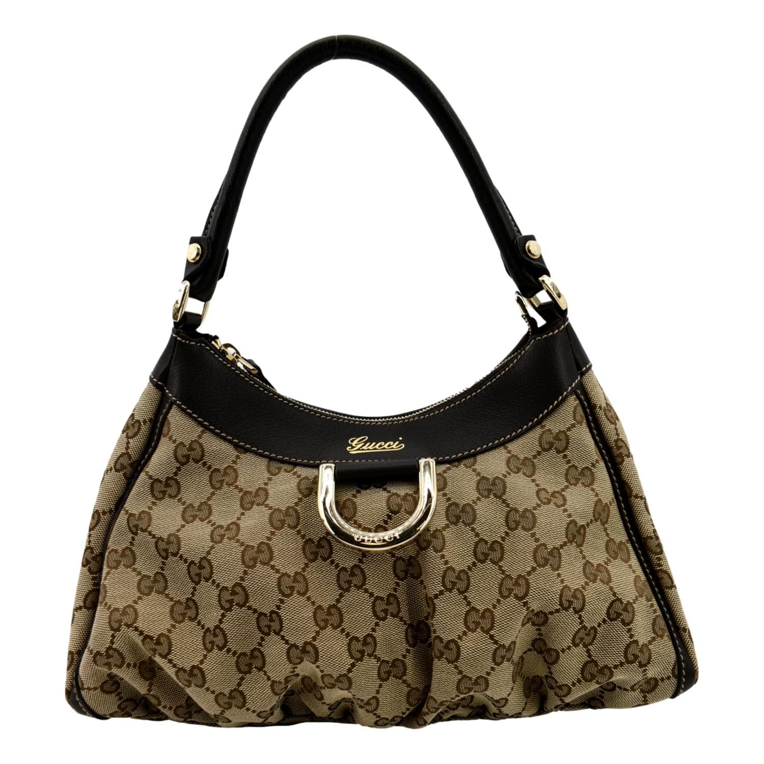 GUCCI D Ring Monogram Hobo Bag Brown 190525