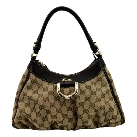 GUCCI D Ring Monogram Hobo Bag Brown 190525