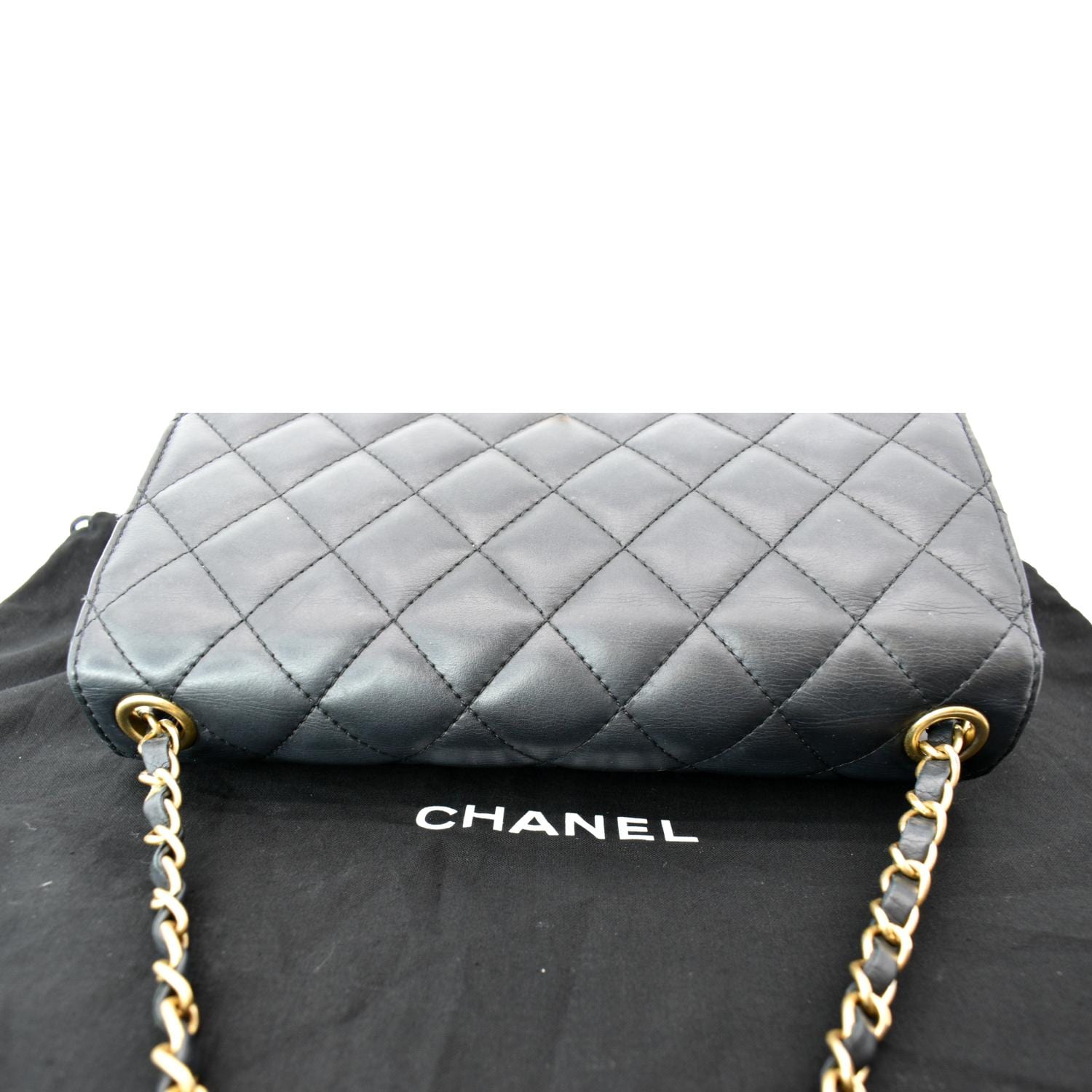 Chanel CC Side Chain Full Flap Leather Shoulder Bag Black