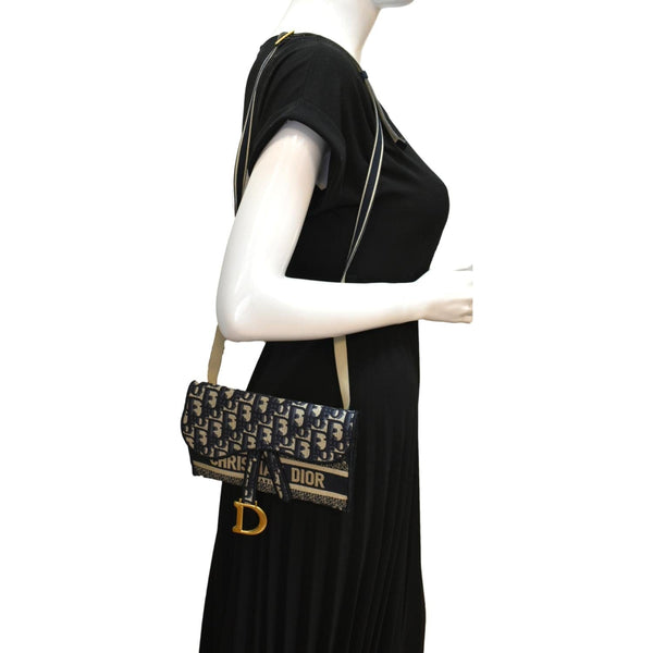 Christian Dior Saddle Oblique Canvas Belt Bag Navy Blue - Full View
