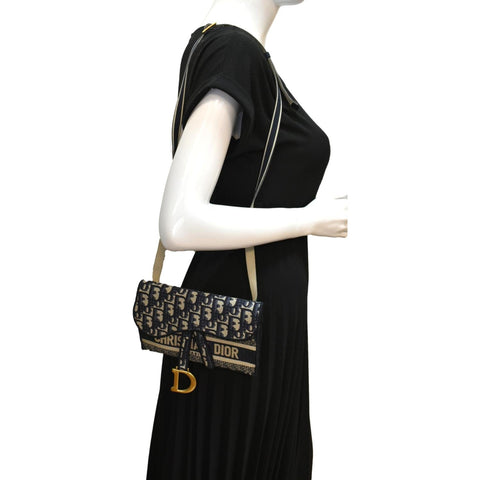 Christian Dior Saddle Oblique Canvas Belt Bag Navy Blue - Full View