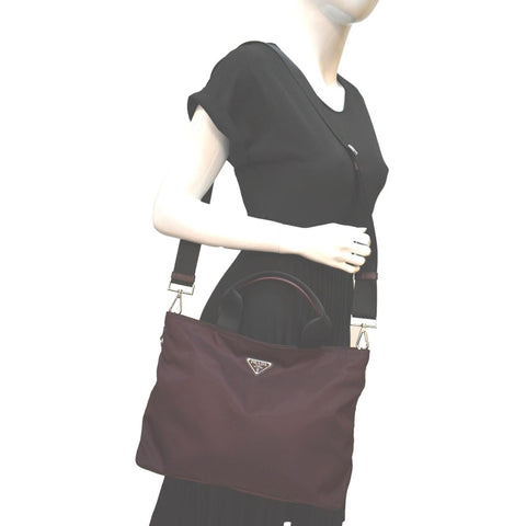 PRADA Medium Nylon Tote Bag Maroon