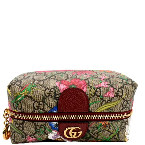 GUCCI Ophidia Floral GG Supreme Monogram Canvas Cosmetic Case Red 548394