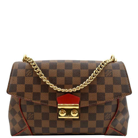 LOUIS VUITTON Caissa Chain Damier Ebene Clutch Shoulder Bag Brown