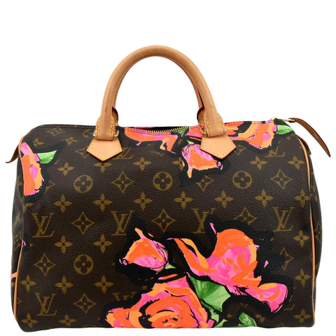 LOUIS VUITTON Roses Speedy 30 Monogram Canvas Satchel Bag Brown