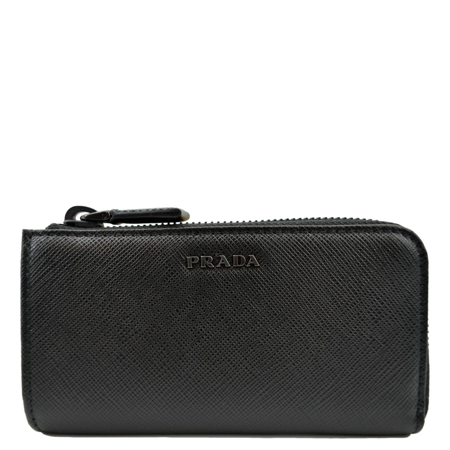 Prada Saffiano Leather Zip Pouch in Black Color - Front