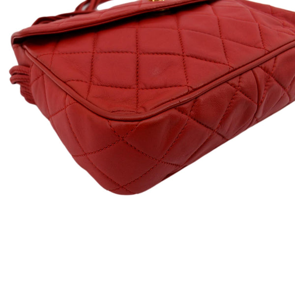 Chanel Vintage Flap Lambskin Leather Shoulder Bag Red - Bottom Left
