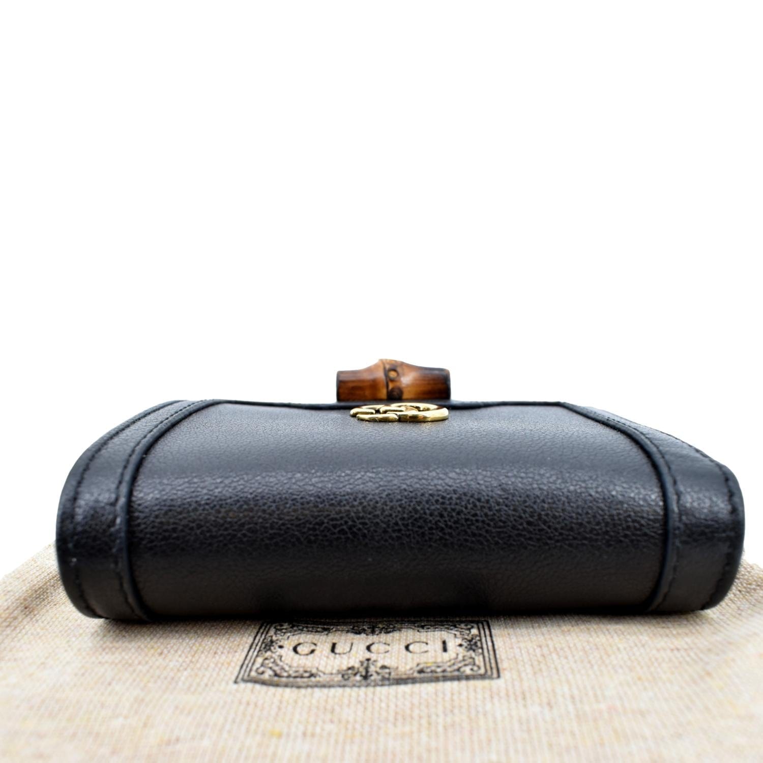 GUCCI Diana Small Bamboo Leather Card Case Wallet Black 658244