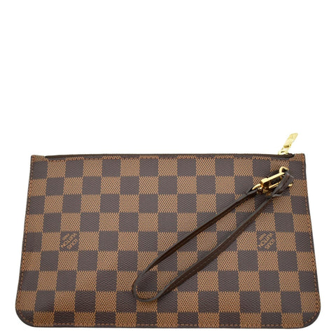 LOUIS VUITTON Neverfull Damier Ebene Pochette Wristlet Pouch Brown