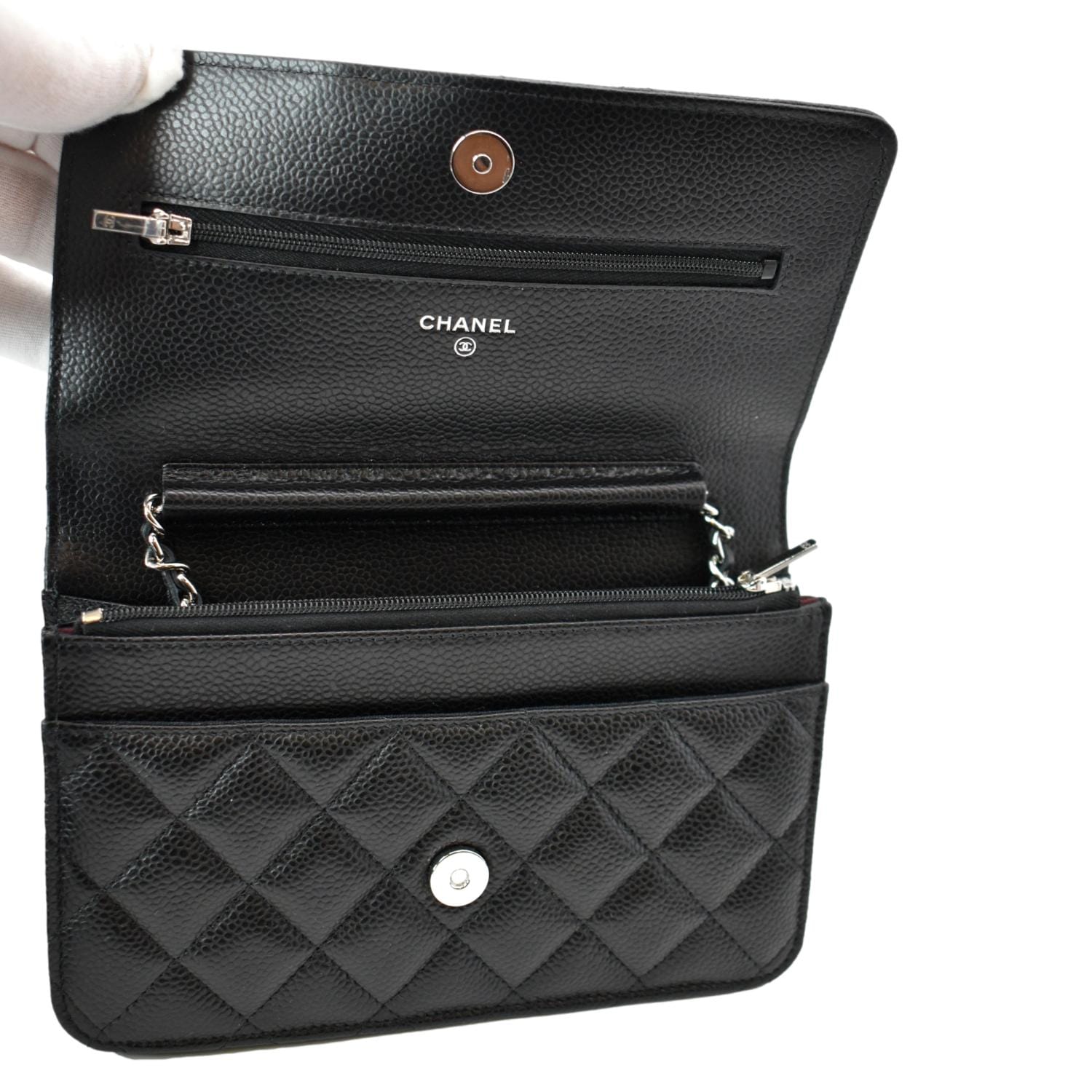 CHANEL CC WOC Leather Wallet On Chain Crossbody Bag Black