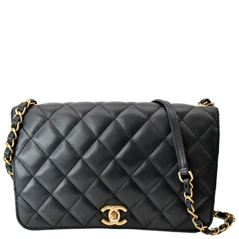 Chanel CC Side Chain Full Flap Leather Shoulder Bag Black