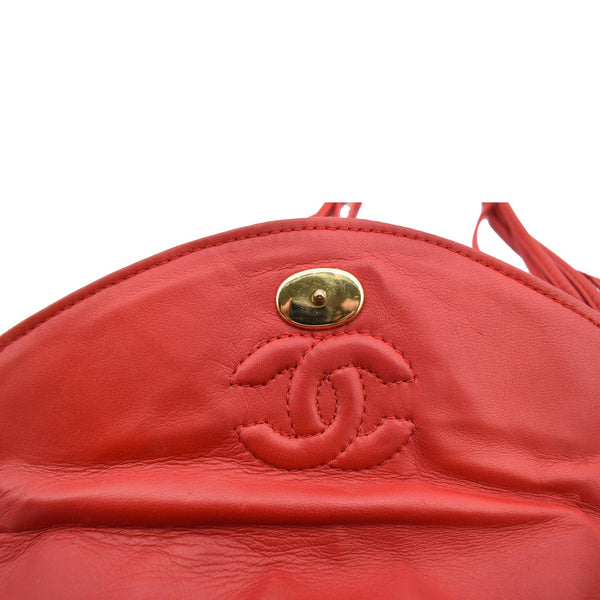 Chanel Vintage Flap Lambskin Leather Shoulder Bag Red - Button