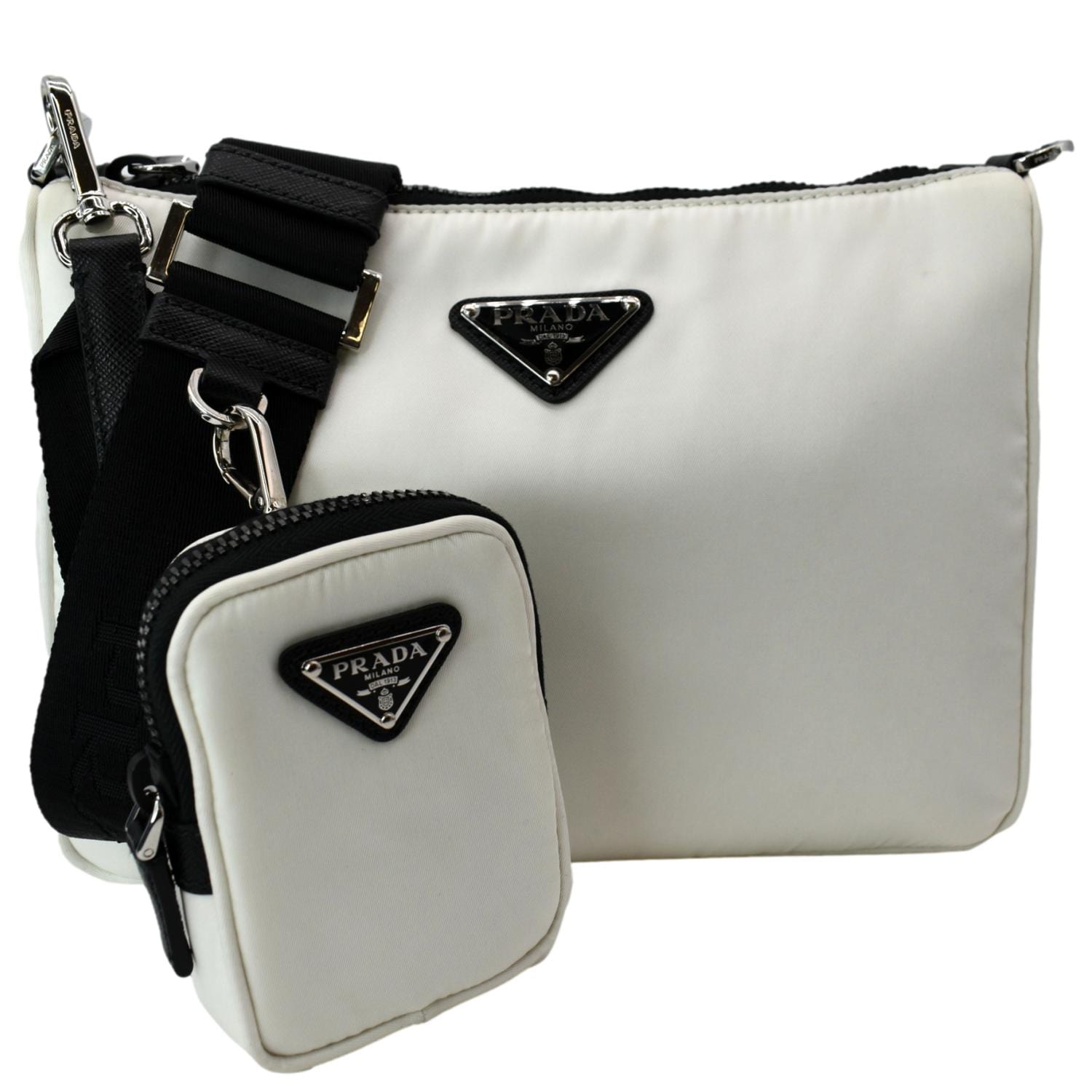 PRADA Re-Nylon Leather Crossbody Bag White