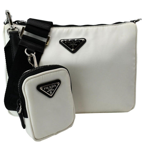 Prada Re-Nylon Leather Shoulder Bag in White Color - Front