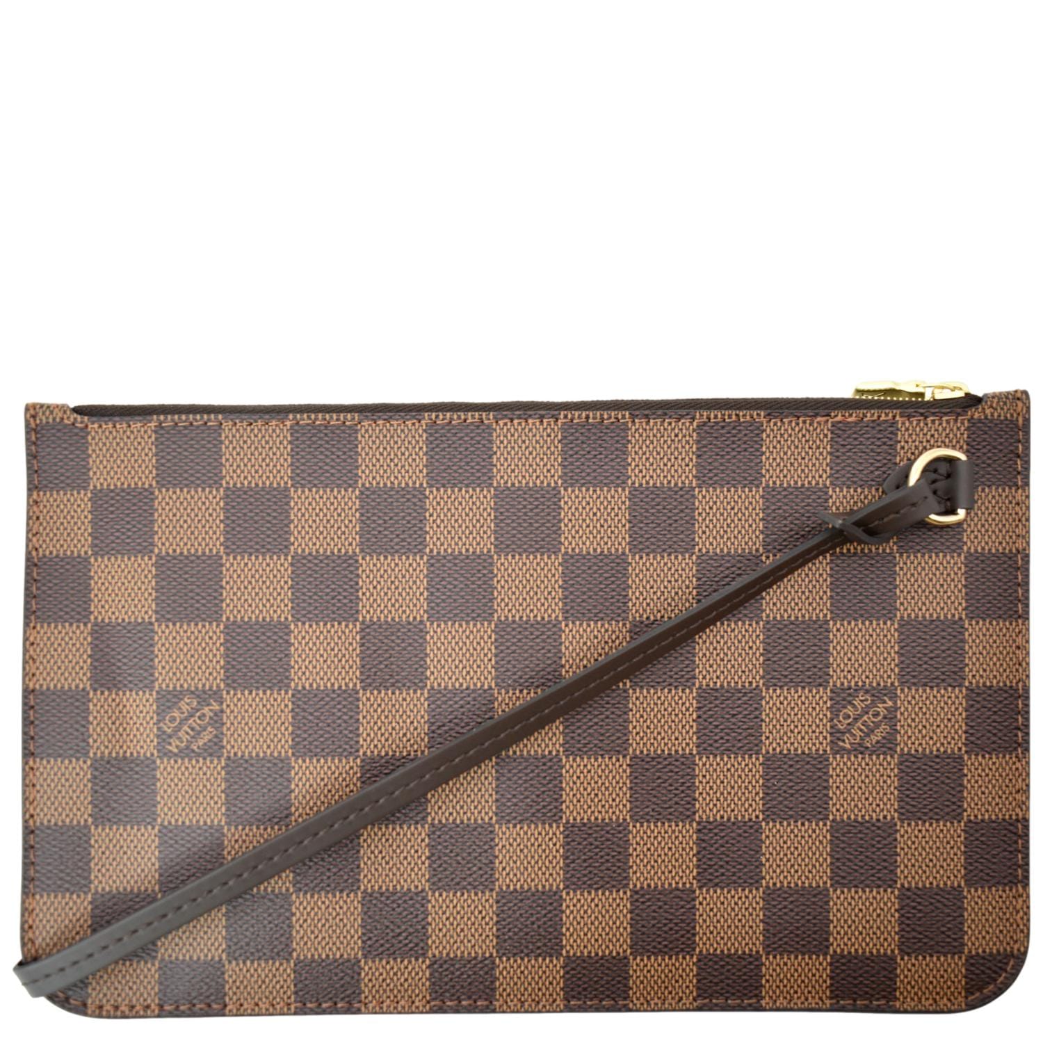 LOUIS VUITTON Neverfull Damier Ebene Pochette Wristlet Pouch Brown