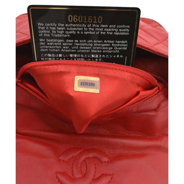 Chanel Vintage Flap Lambskin Leather Shoulder Bag Red - Tag
