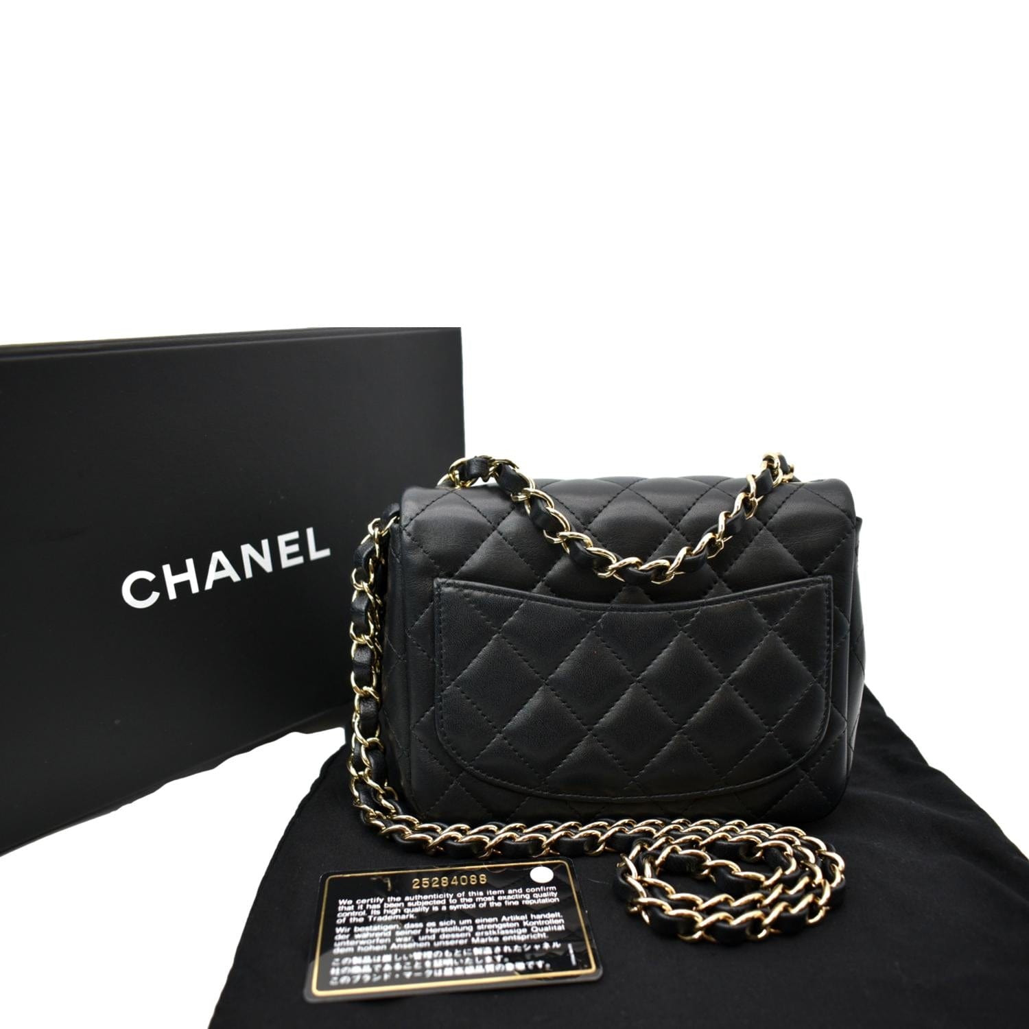 CHANEL Mini Square Flap Leather Shoulder Bag Black