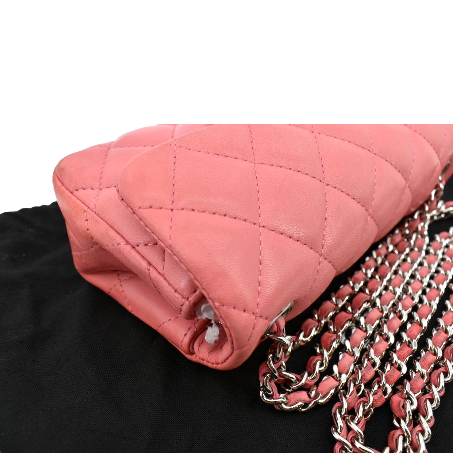 Chanel Dark Pink Quilted Lambskin Rectangular Mini Flap Bag Top