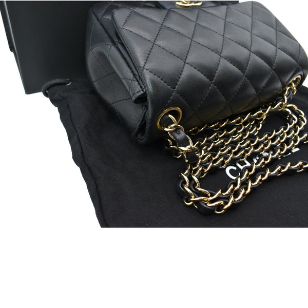 CHANEL Mini Square Flap Leather Shoulder Bag Black