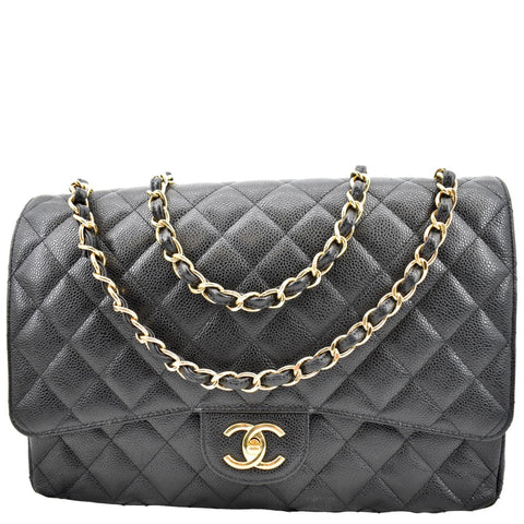 CHANEL Maxi Classic Flap Caviar Leather Shoulder Bag Black