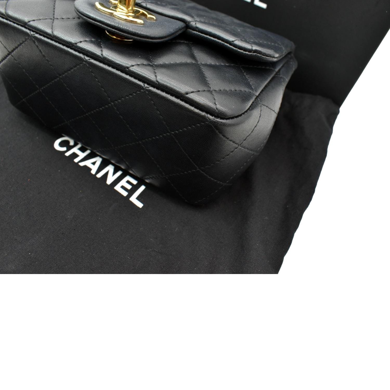 CHANEL Mini Square Flap Leather Shoulder Bag Black