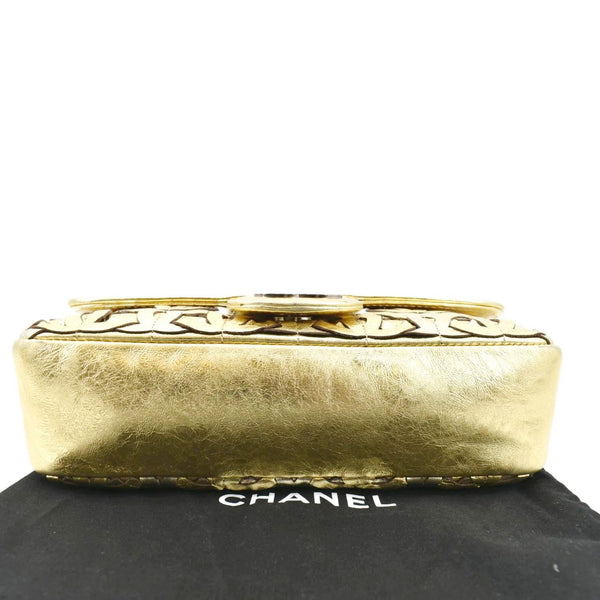 CHANEL Mix Medium Flap CC Crackled Calfskin Shoulder Bag Silver Gold