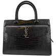 YVES SAINT LAURENT Uptown Crocodile Calfskin Embossed Tote Bag Black