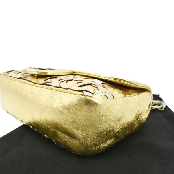CHANEL Mix Medium Flap CC Crackled Calfskin Shoulder Bag Silver Gold