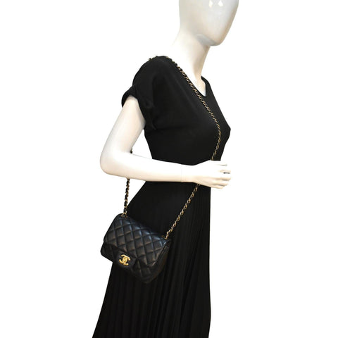 CHANEL Mini Square Flap Leather Shoulder Bag Black