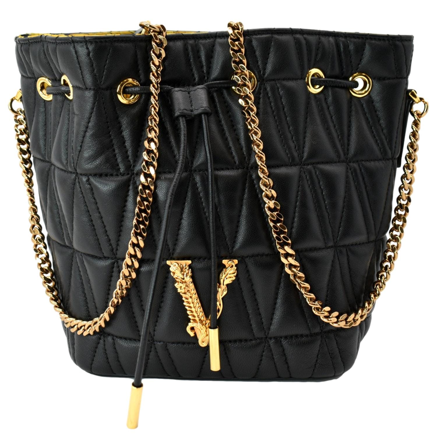 VERSACE Virtus Quilted Nappa Leather Bucket Bag Black