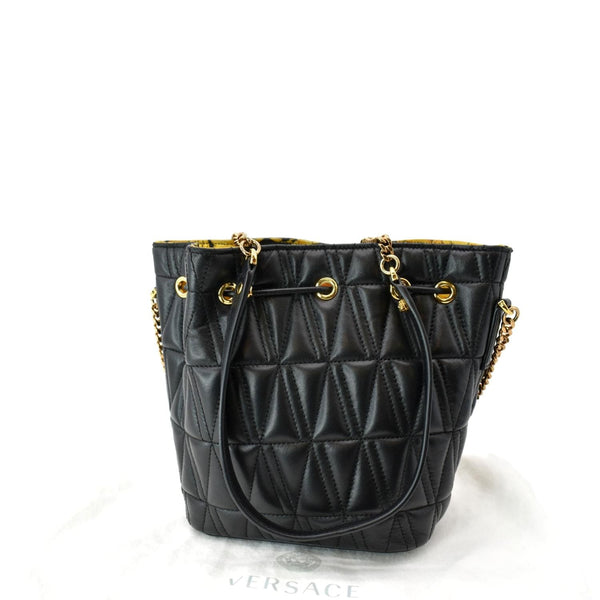 VERSACE Virtus Quilted Nappa Leather Bucket Bag Black