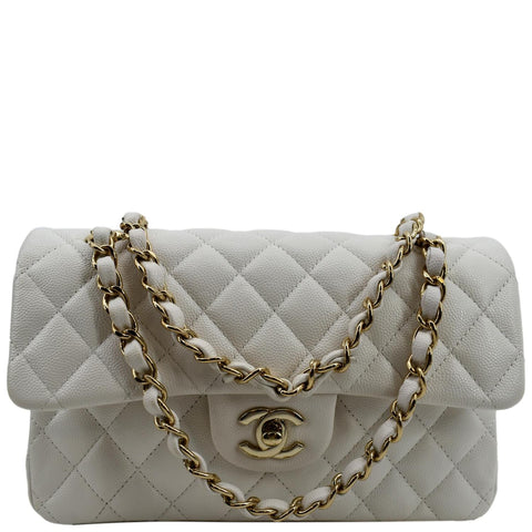 CHANEL Classic Double Flap Small Caviar Leather Shoulder Bag White