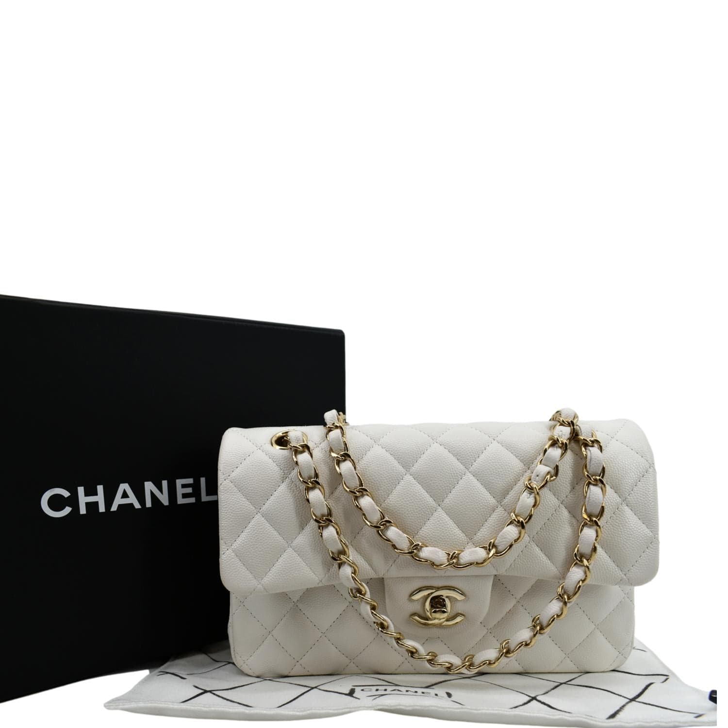 Chanel Medium Classic Caviar Leather Double Flap Bag White