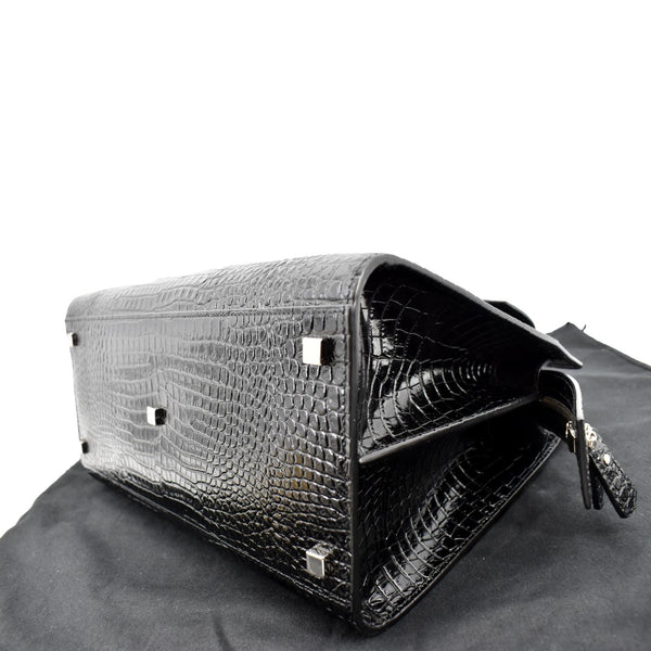 YVES SAINT LAURENT Uptown Crocodile Calfskin Embossed Tote Bag Black