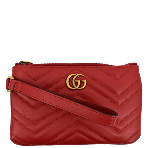 GUCCI GG Marmont Calfskin Wristlet Wallet Red 598598