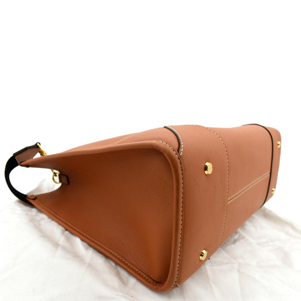 MCM Munchen Monogram Calfskin  Leather Tote Shoulder Bag Cognac