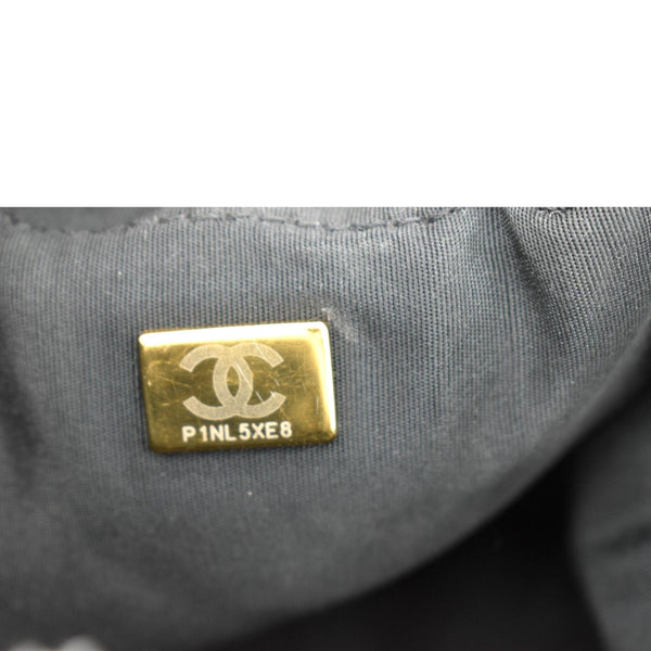 CHANEL Denim Mood Logo Printed Quilted Fringe Denim Chain Bucket Bag Black