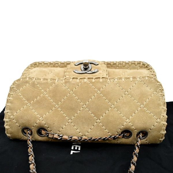 Chanel Whipstitch Small Flap Suede Shoulder Bag Beige - Top 