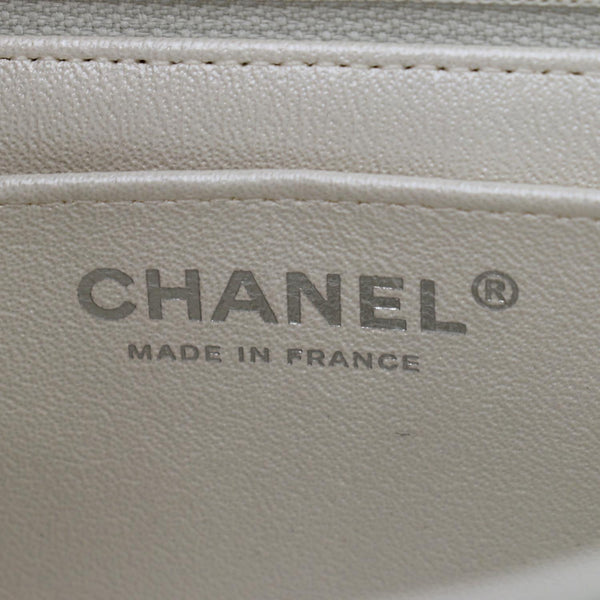 CHANEL Mini Rectangular Flap Quilted Chevre Leather Crossbody Bag Metallic Gray/Green