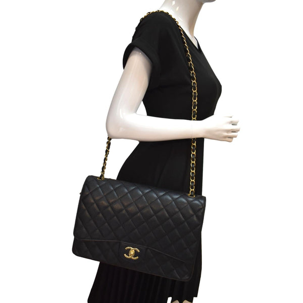 Chanel Maxi Classic Flap Caviar Leather Shoulder Bag - Full View