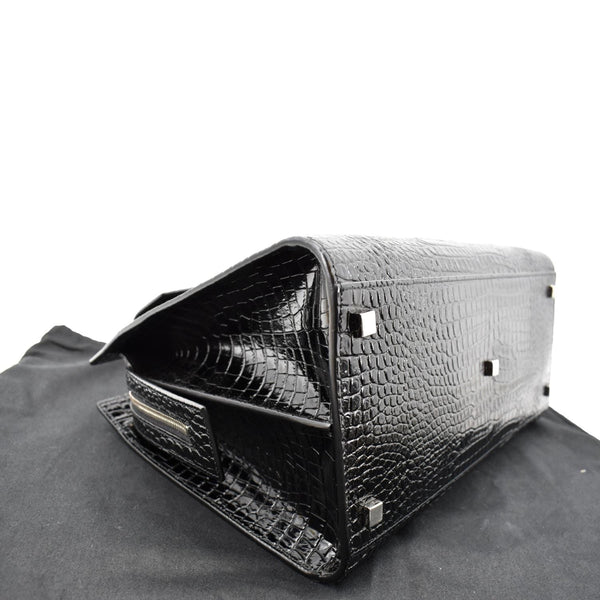 YVES SAINT LAURENT Uptown Crocodile Calfskin Embossed Tote Bag Black