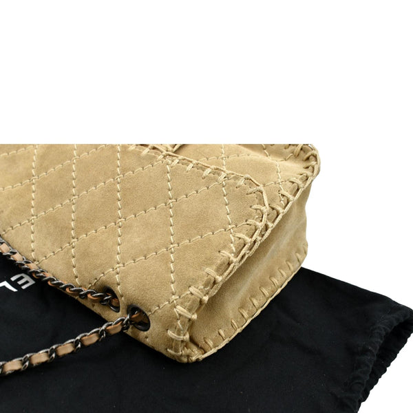 Chanel Whipstitch Small Flap Suede Shoulder Bag Beige - Top Left