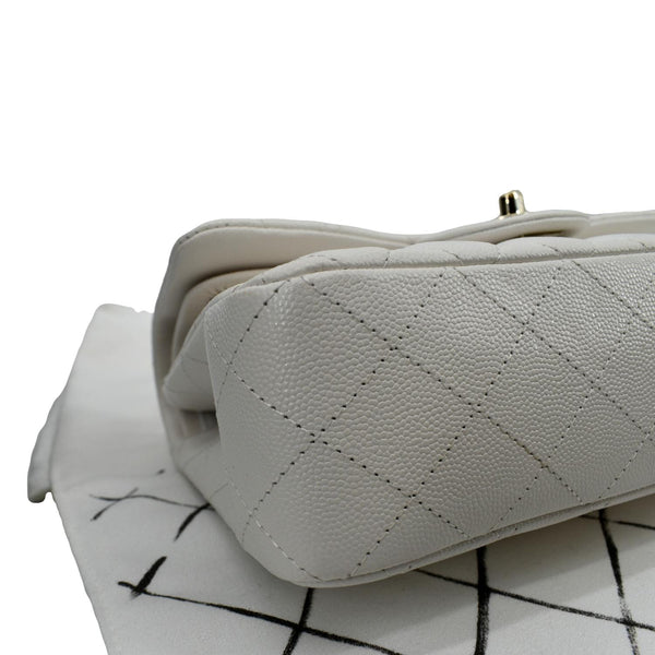 Chanel Classic Double Flap Caviar Leather Shoulder Bag - Bottom Left Close View