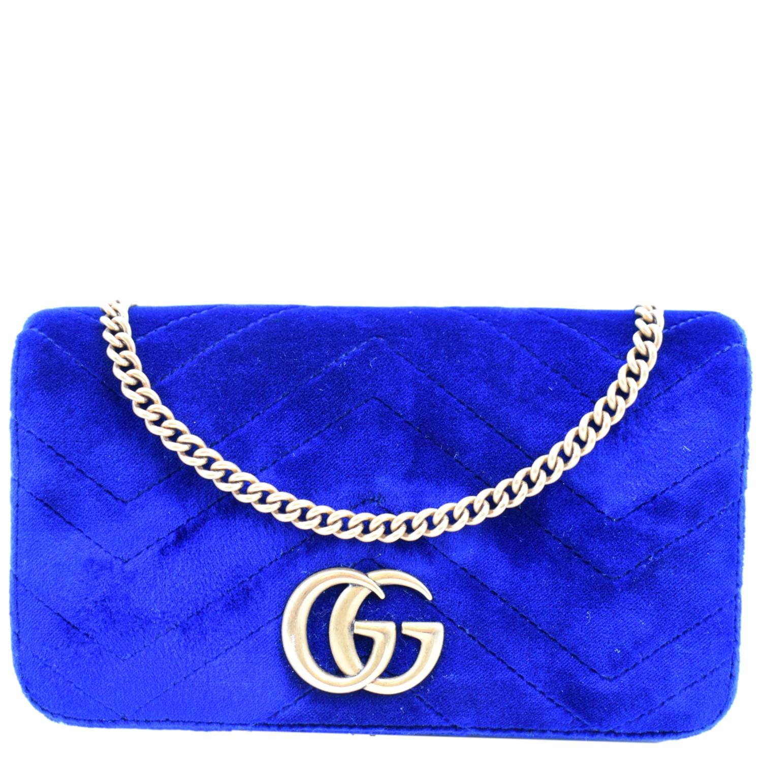 GUCCI Marmont GG Mini Velvet Matelasse Crossbody Bag Blue 488426
