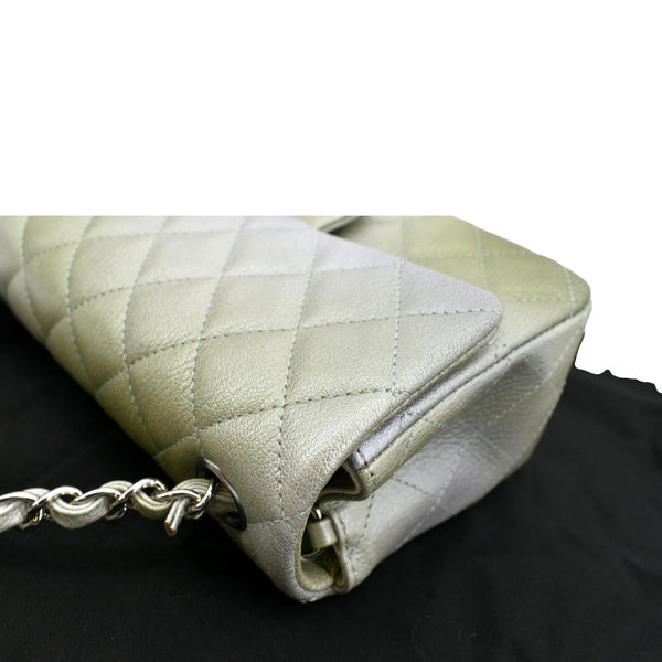 CHANEL Mini Rectangular Flap Quilted Chevre Leather Crossbody Bag Metallic Gray/Green