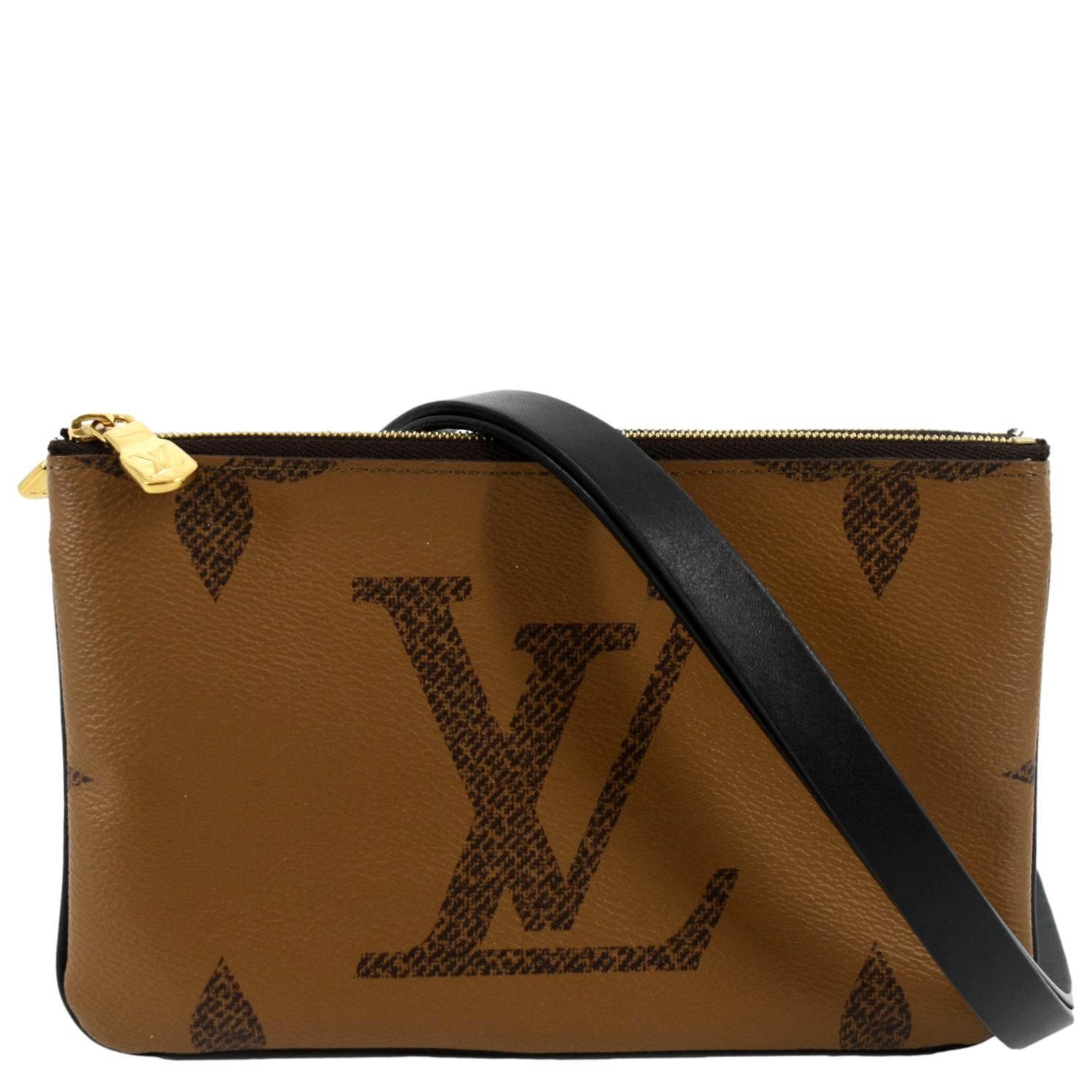 LOUIS VUITTON Double Zip Pochette Reverse Monogram Giant Crossbody Bag Brown