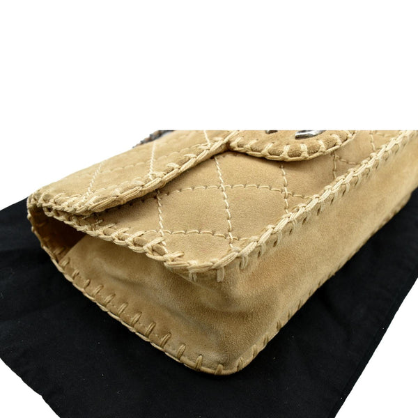 Chanel Whipstitch Small Flap Suede Shoulder Bag Beige - Top Left